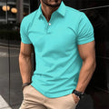 Men's solid colour short sleeve polo shirt with button lapel collar in cotton mixed fabric