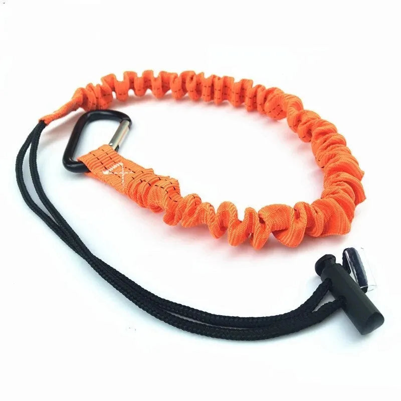 Orange fishing rod safety rope showing 90cm length and connection fittings