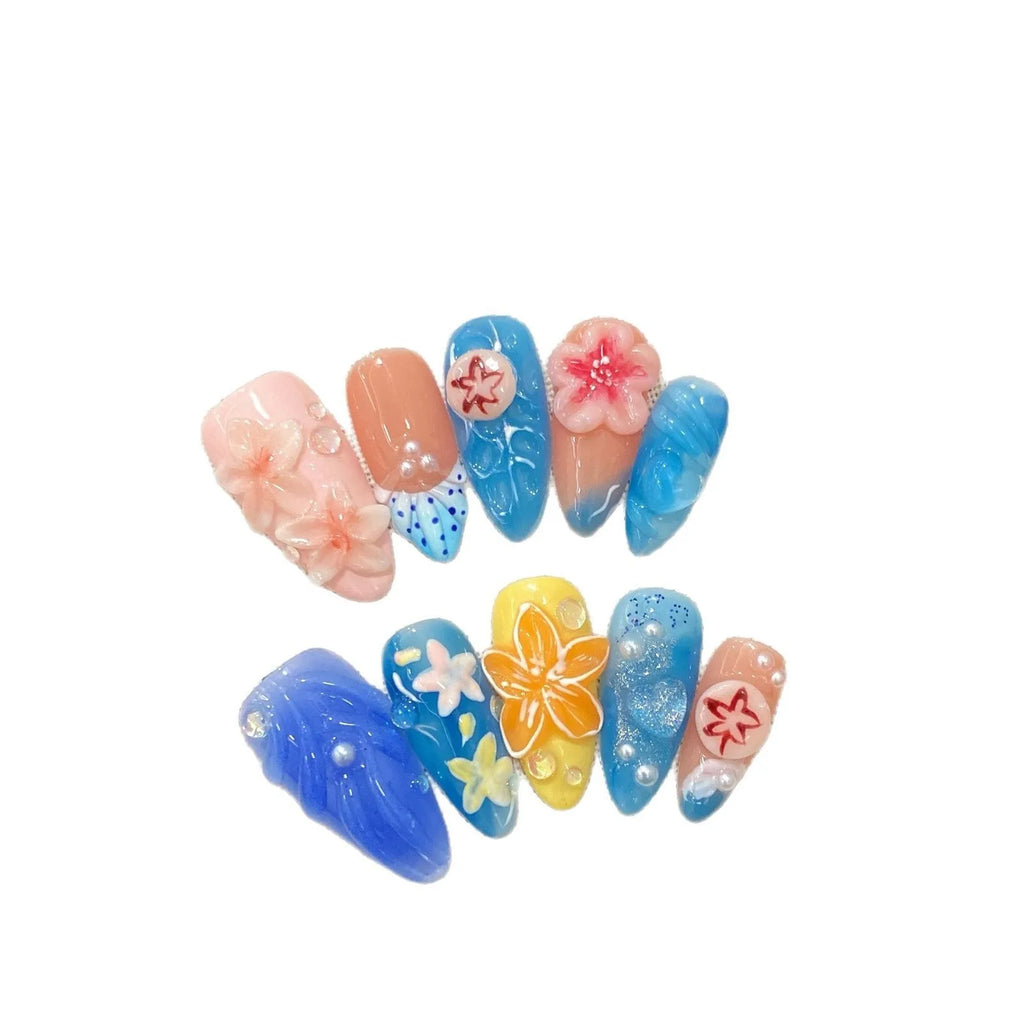 Plastic marine style armour with three-dimensional carved jellyfish design in almond nail colour