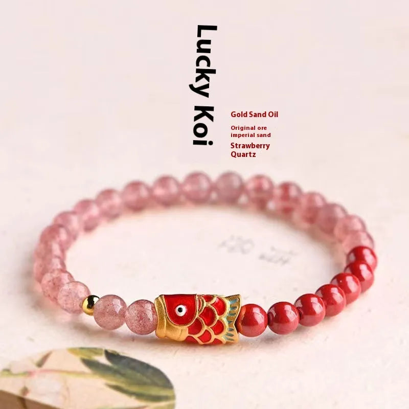 Purple cinnabar and strawberry quartz beaded bracelet with oil drip treatment for women
