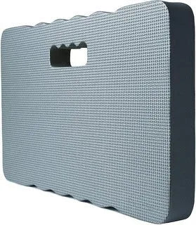 Blue EVA foam garden kneeler pad on soil, showing its 45 cm length and 4 cm thickness.