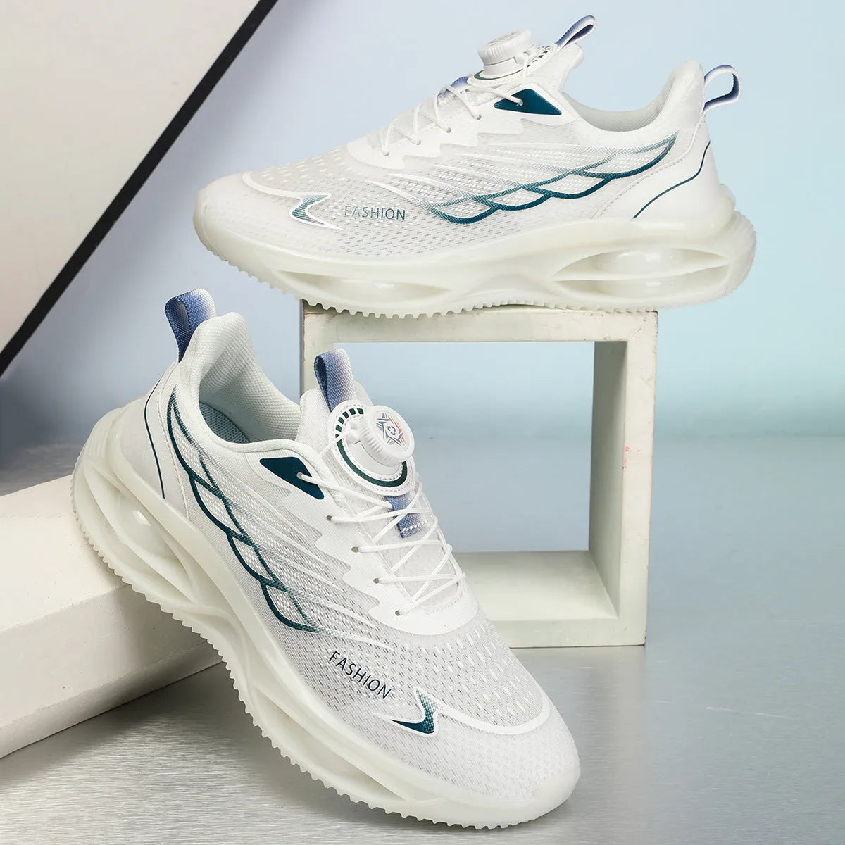 Casual breathable shoes with PU mesh upper, rubber sole, and lace-up front in three colour options