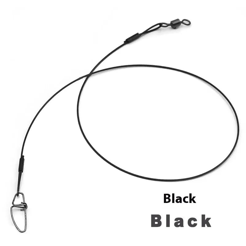 Set of 10 green anti-bite steel wire fishing accessories with double buckle pins, each 54cm long