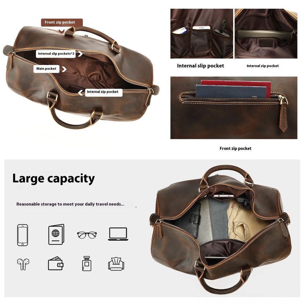 Men's genuine leather crossbody bag in vintage design with large capacity dimensions