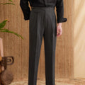 Men's slim fit straight leg business trousers in dark grey, light brown and light apricot colours