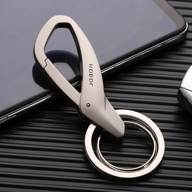 Zinc alloy double ring car key waist hanging clip in black, chrome or nickel finish