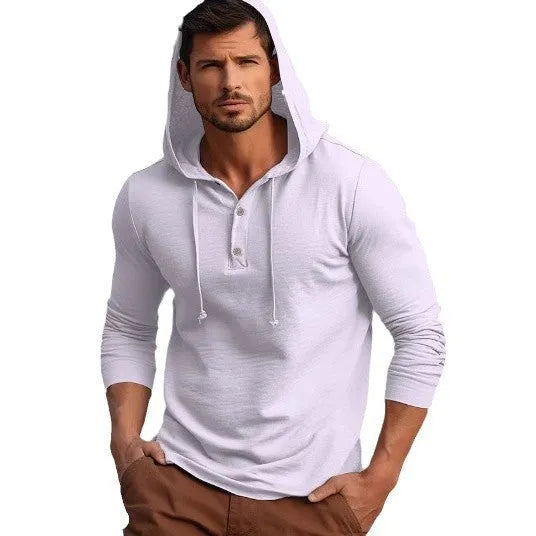 Cotton pullover hoodie in dark blue, apricot, black, blue, white, or light green.
