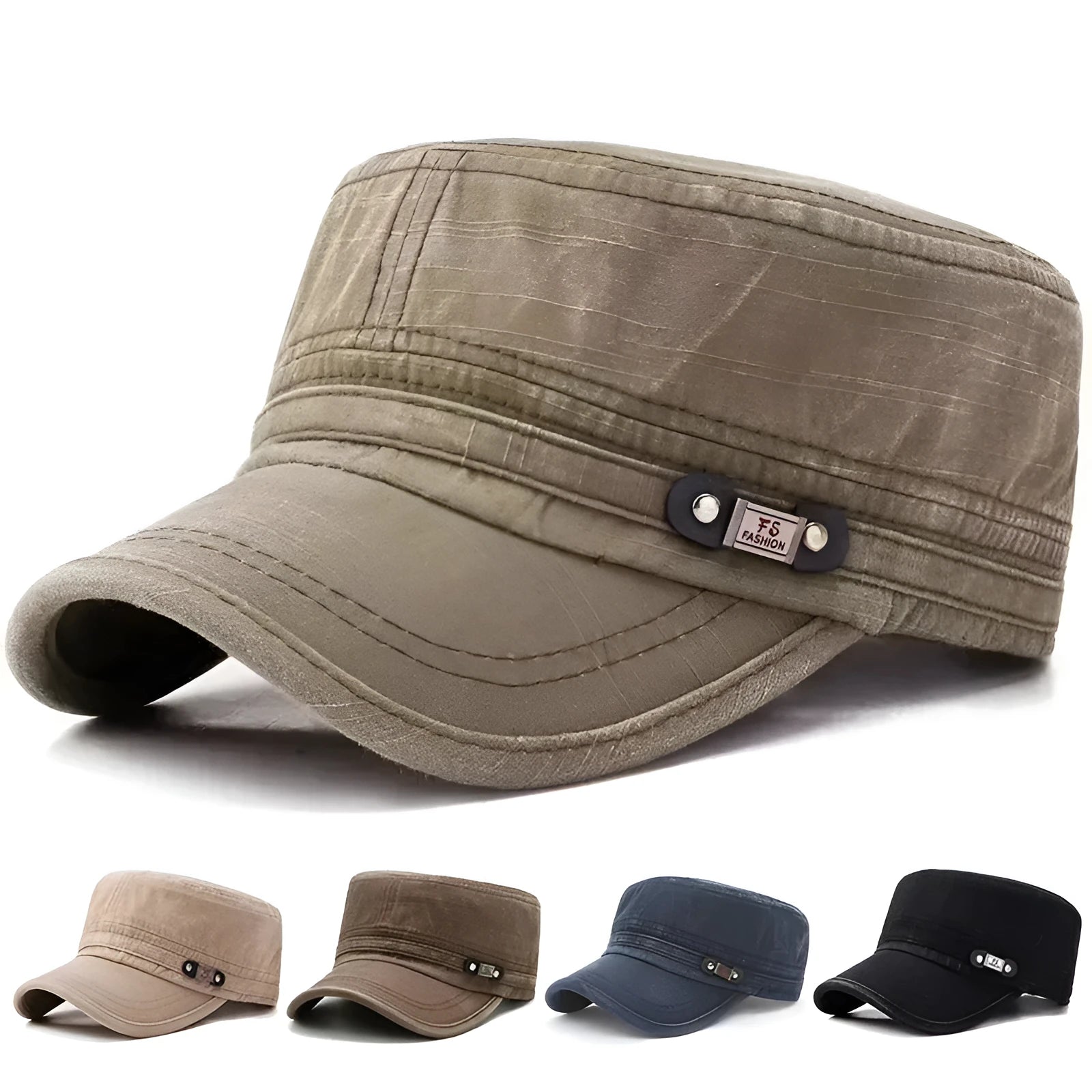 Men's spring new distressed adjustable cotton hat in monochrome pattern, brown colour, with satin processing