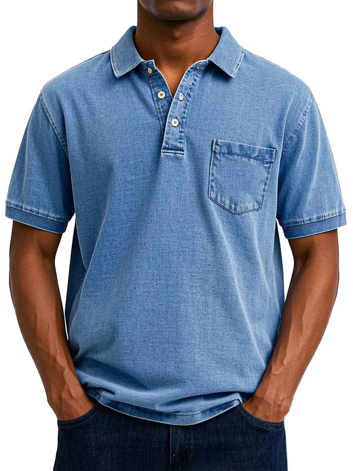 Plus size man modelling a printed short sleeve casual shirt in a loose Korean-style fit.