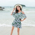 Women's one-piece solid colour polyester swimsuit in Green Leaf style
