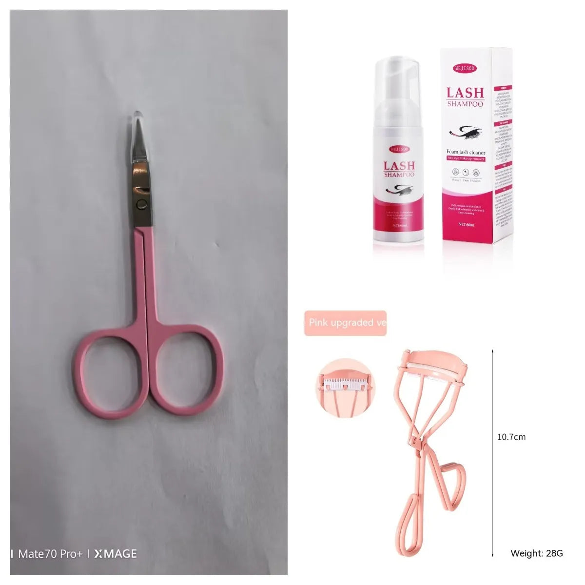 60ml eyelash cleaning mousse bottle measuring 3.7cm by 13.5cm