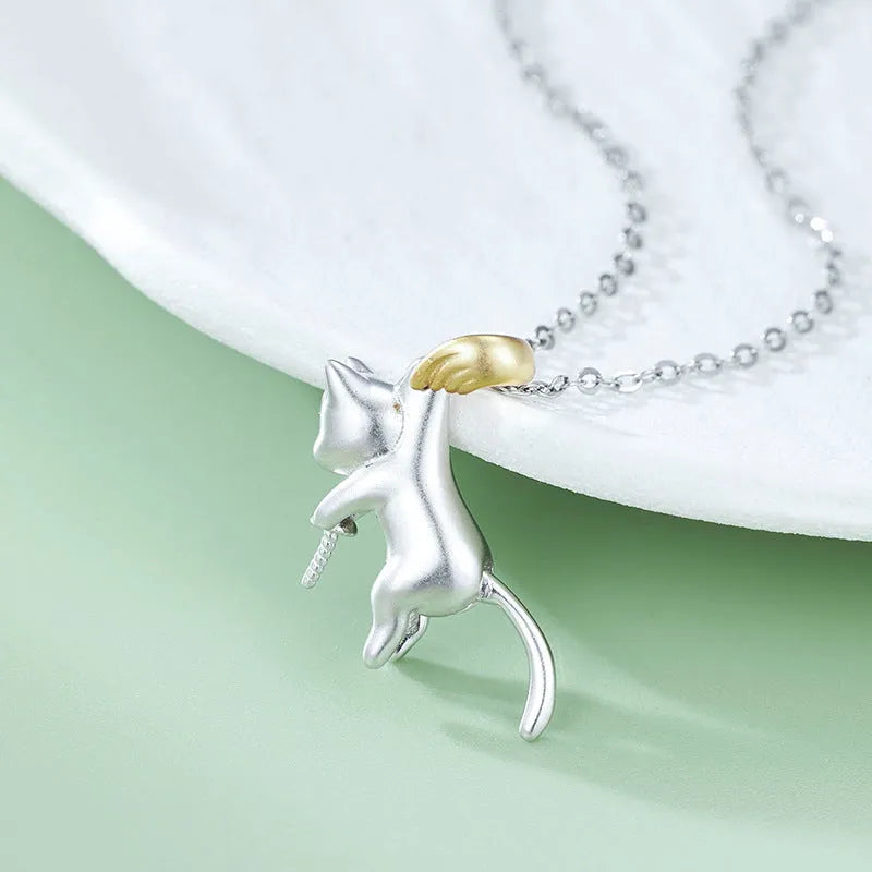 925 sterling silver clavicle chain with cat pendant charm jewellery