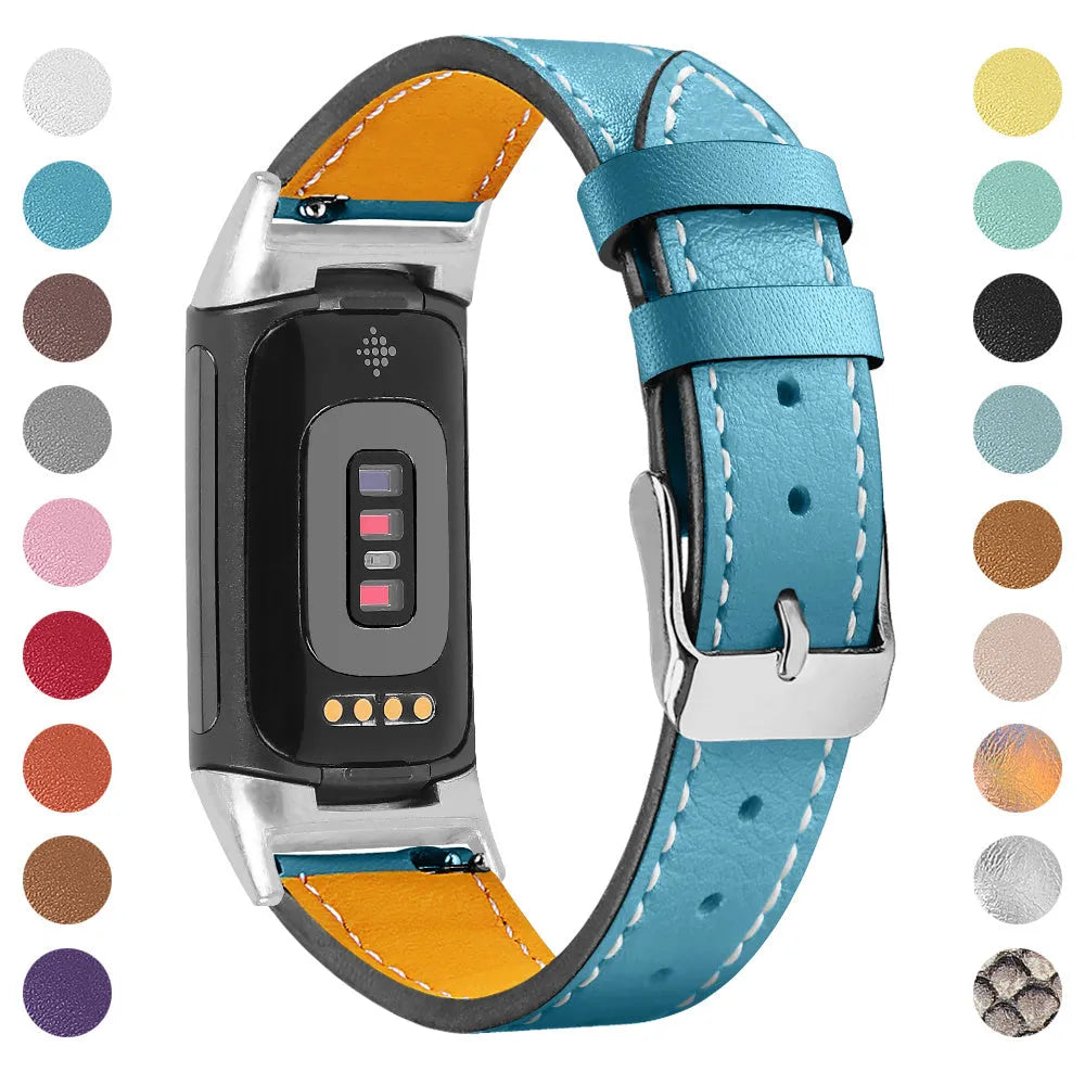 Genuine cowhide leather replacement strap for Fitbit Charge 5 and Charge 6 smart watches