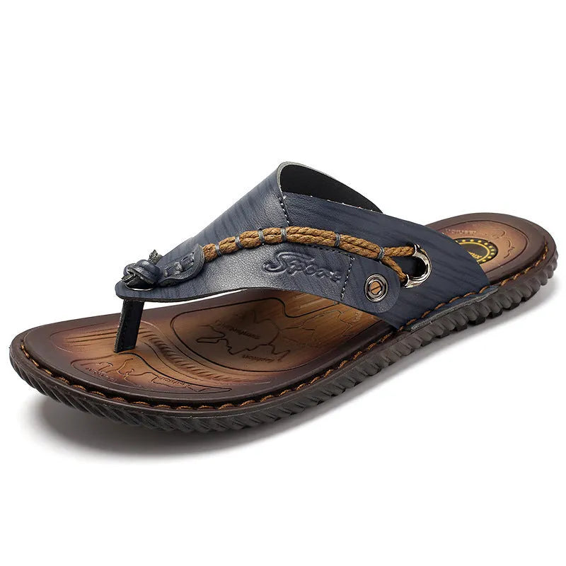 Men's casual non-slip slippers in black PU leather showing size options