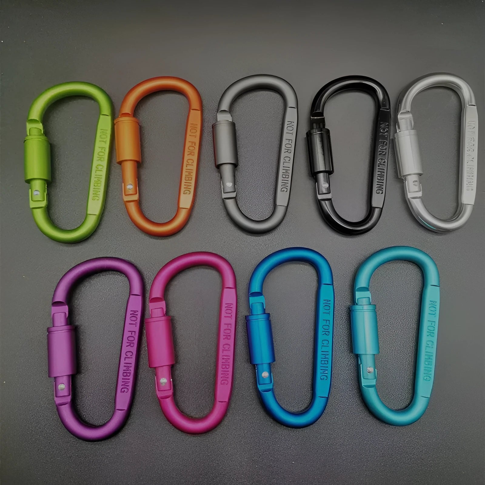 Aluminium D-type locking carabiner with 8cm flat profile in bright colour options