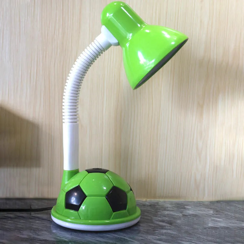 White ABS student desk lamp with flex neck and rectangular base on flat surface