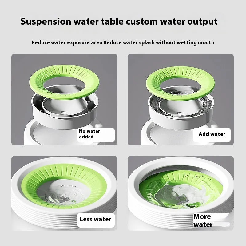 Blue suspended pet bowl set with elevated drinking bowl and food plate for dogs and cats.
