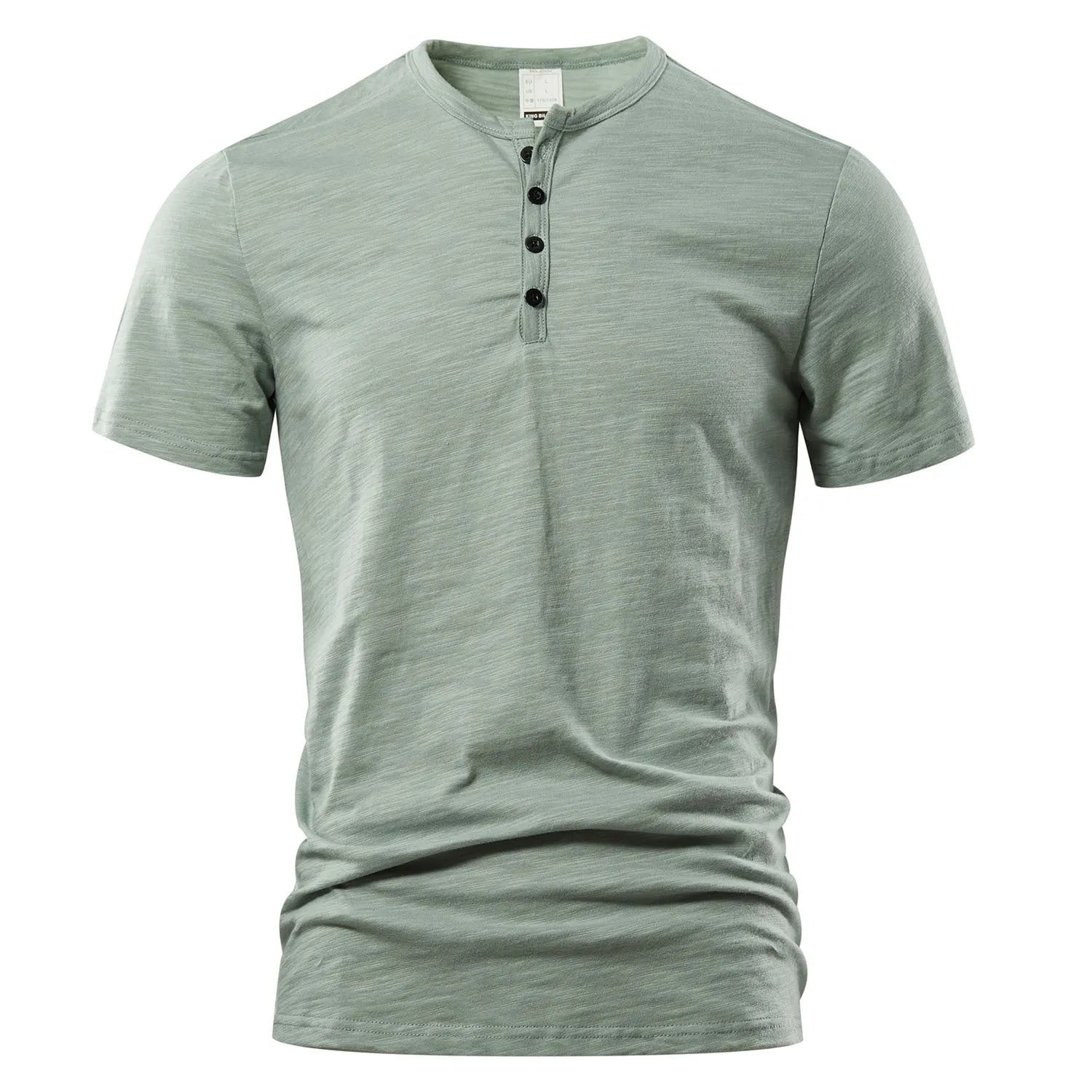 Men's solid colour slub cotton short sleeve T-shirt in British-style pullover design.