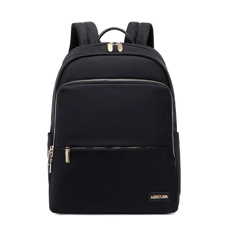 Oxford cloth women's backpack with mesh back panel and adjustable straps in black or purplish grey