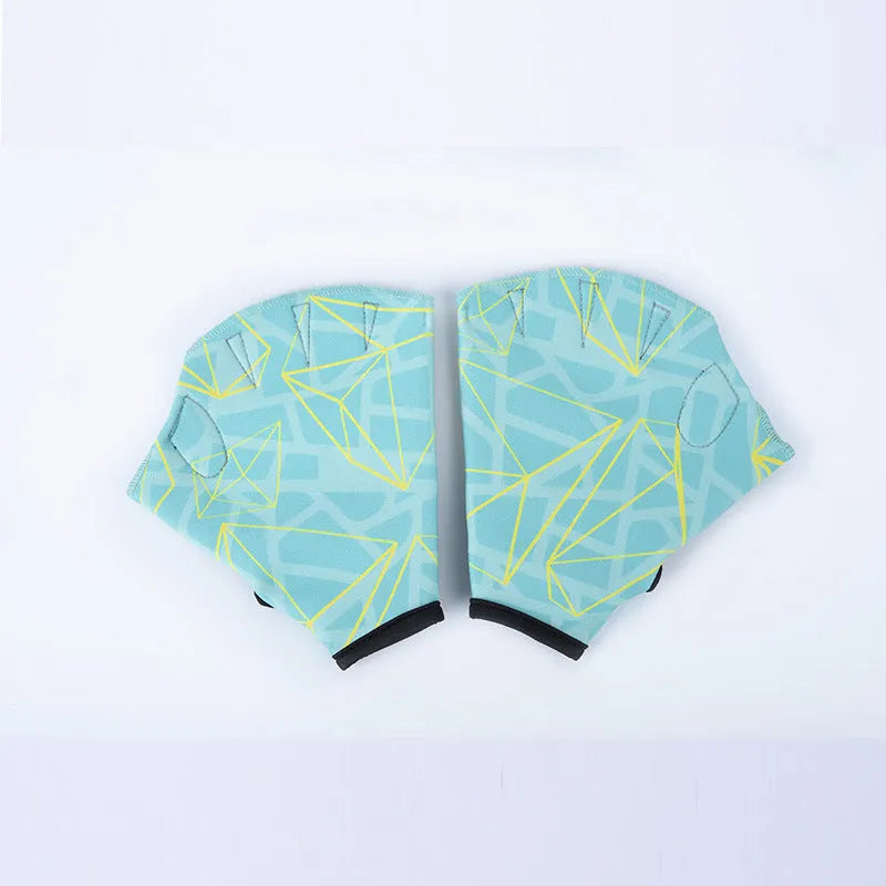 Nylon webbed duck feet swimming gloves in multiple colour prints with sizes S, M, L available