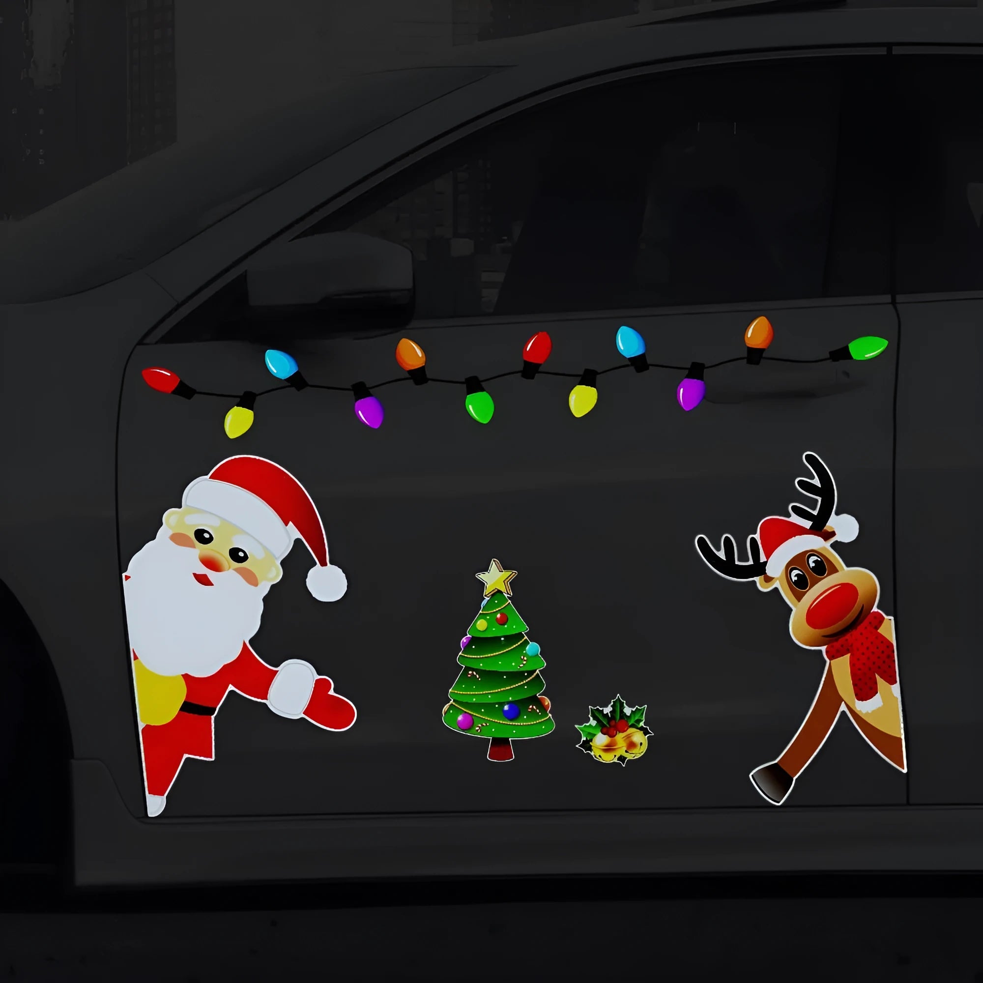 Christmas elk reflective magnetic car decoration sticker in RFM025 colour with 6-thread cartoon design