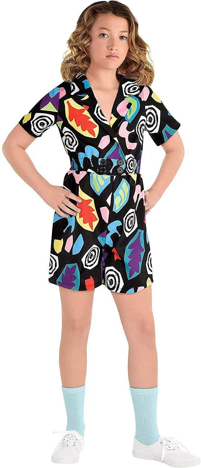 Girls cotton cartoon short sleeve jumpsuit in black, available in six height sizes from 120cm to 170cm