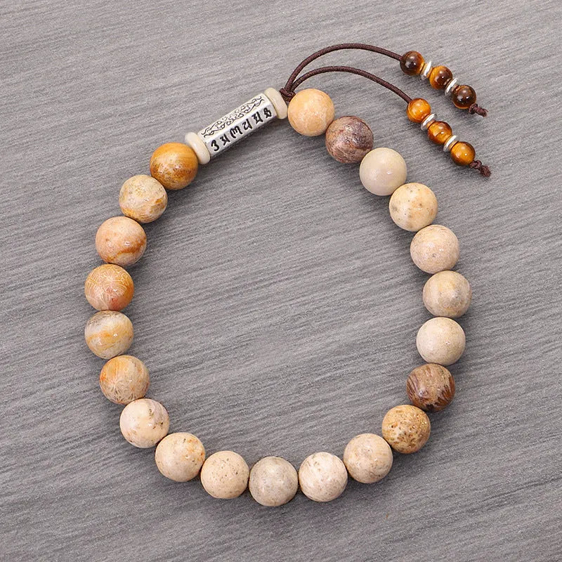 Wood colour stone bead handmade bracelet with retro simple European American style design