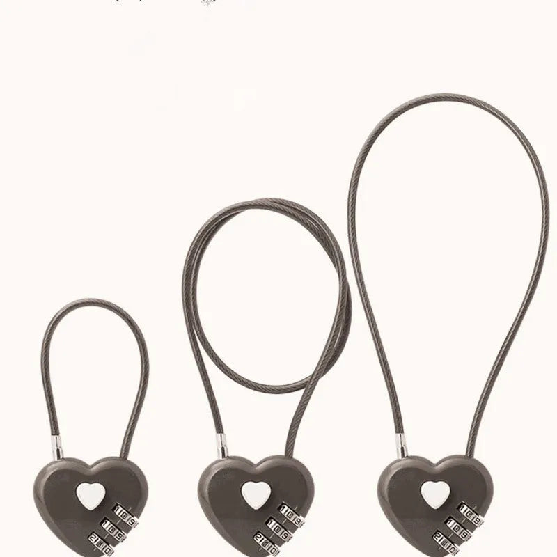 Peach heart shaped ABS plastic padlock with a long steel wire rope in one of six colour options.