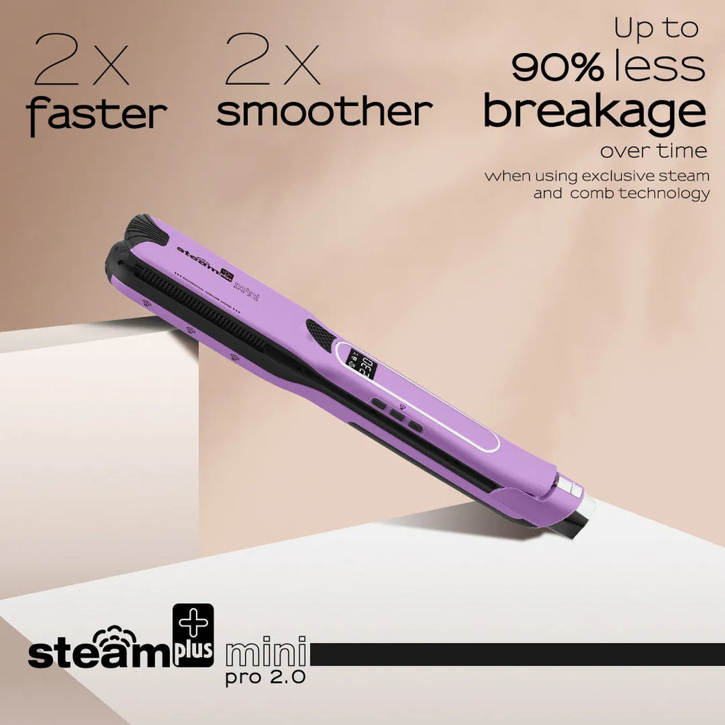 Mini steam spray hair straightener in purple, rose red or champagne colour with steam mist function