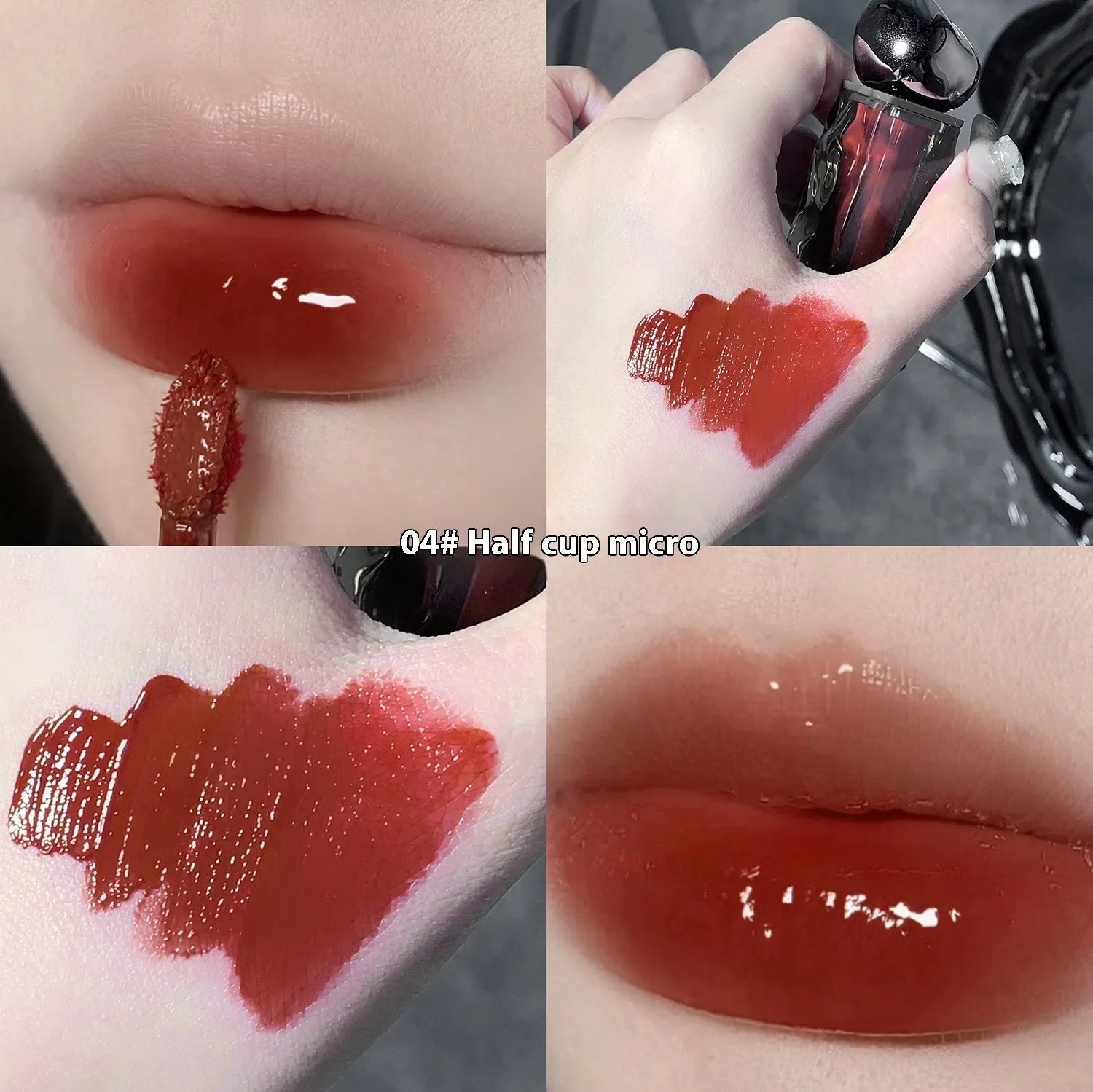 Glacier Lava Lip Lacquer in water-light mirror finish showing seven numbered colour options