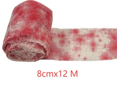 Halloween bloody cloth gauze bandage roll showing 8cm width and polyester material texture