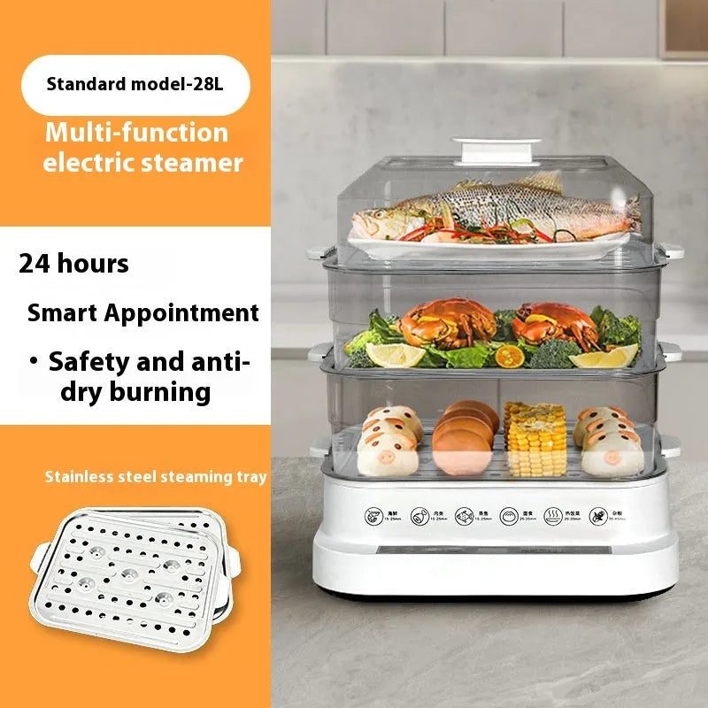 28 litre electric food steamer with stainless steel rack and 800W power rating