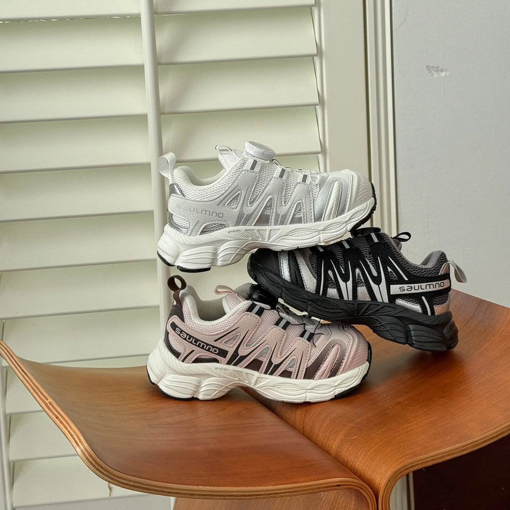 Fashion girls lightweight casual shoes with PU leather mesh upper in black, beige or pink