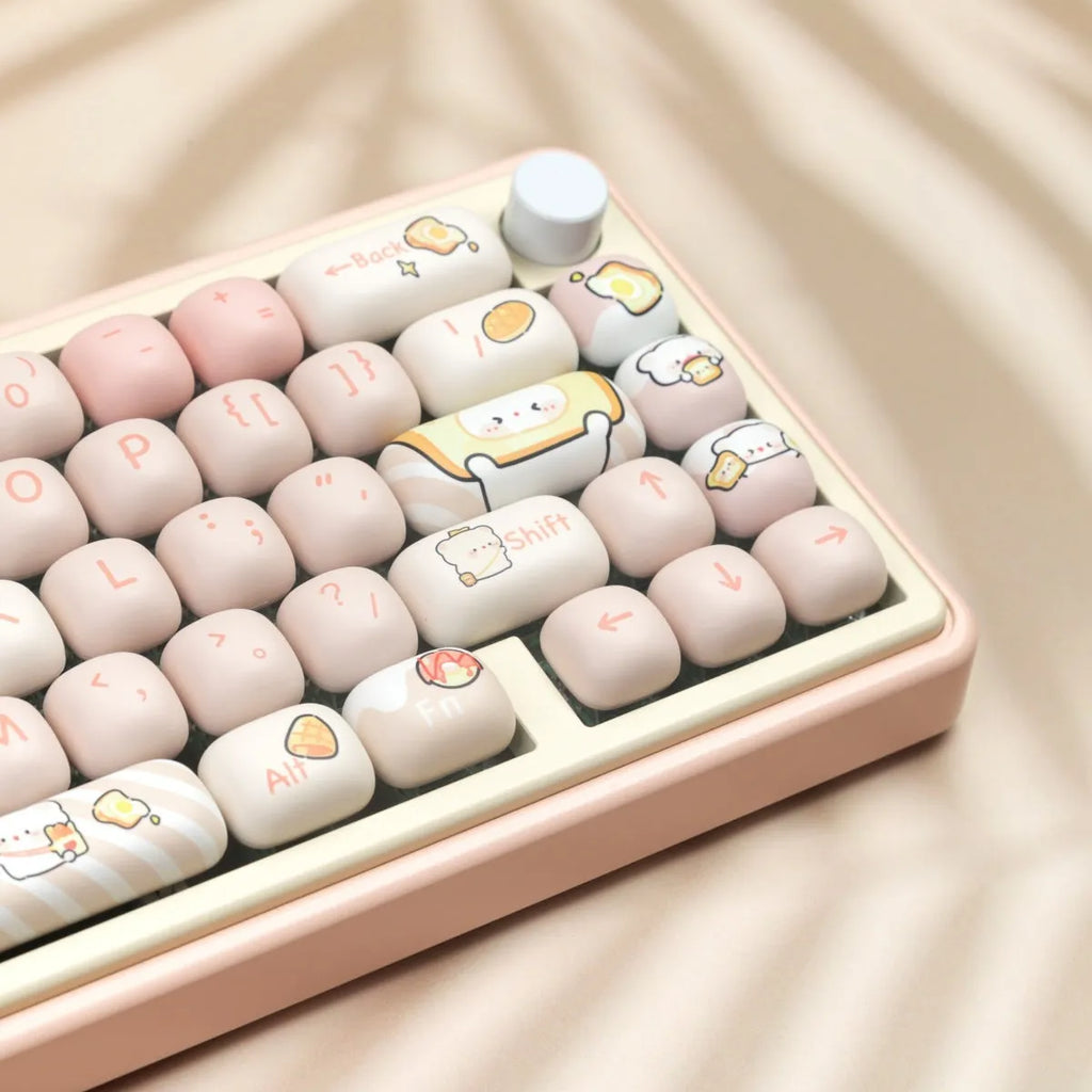 MOG Steamed Bread PBT key cap full set with Bread Bear thermal sublimation designs for mechanical keyboards