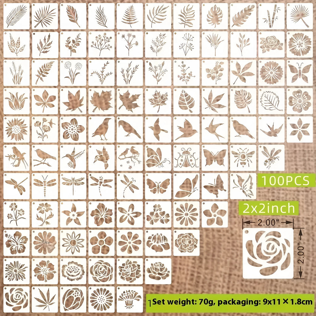 Milky white PET film stencils showing hollow designs of animals, flowers, letters, and ocean themes.