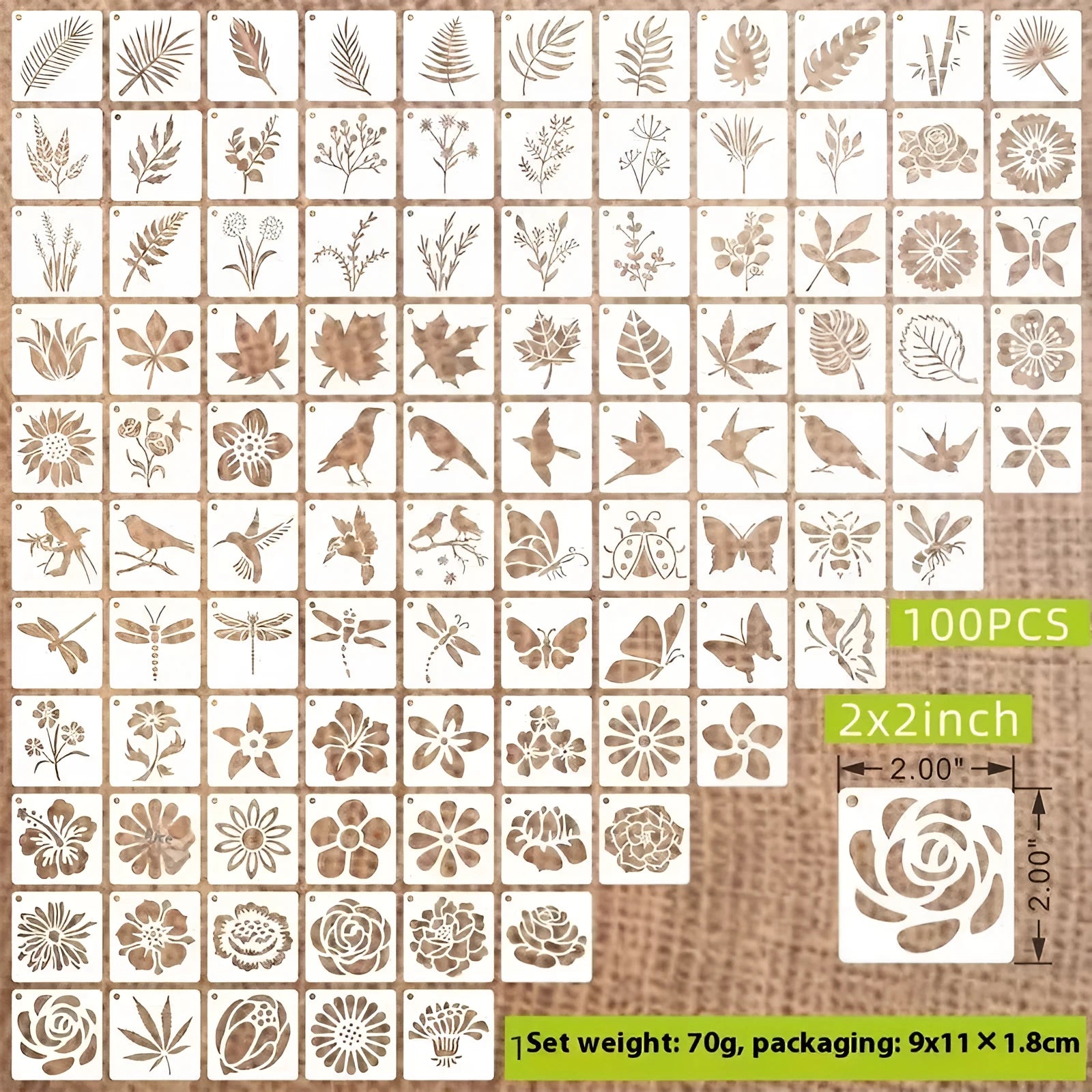 Milky white PET film stencils showing hollow designs of animals, flowers, letters, and ocean themes.