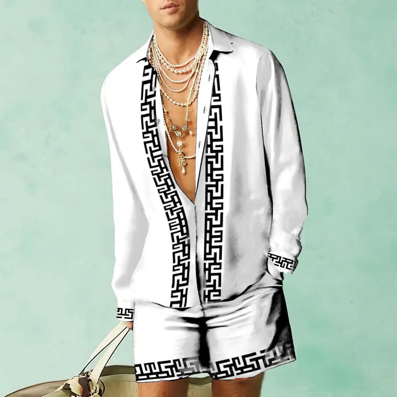 Men's casual summer shirt and shorts set in colour matching polyester slim fit