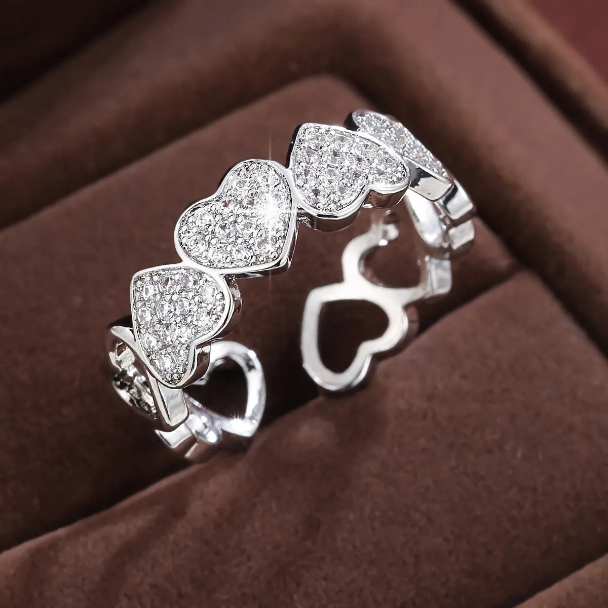 Adjustable opening couples ring with geometry heart design in gold or silver colour