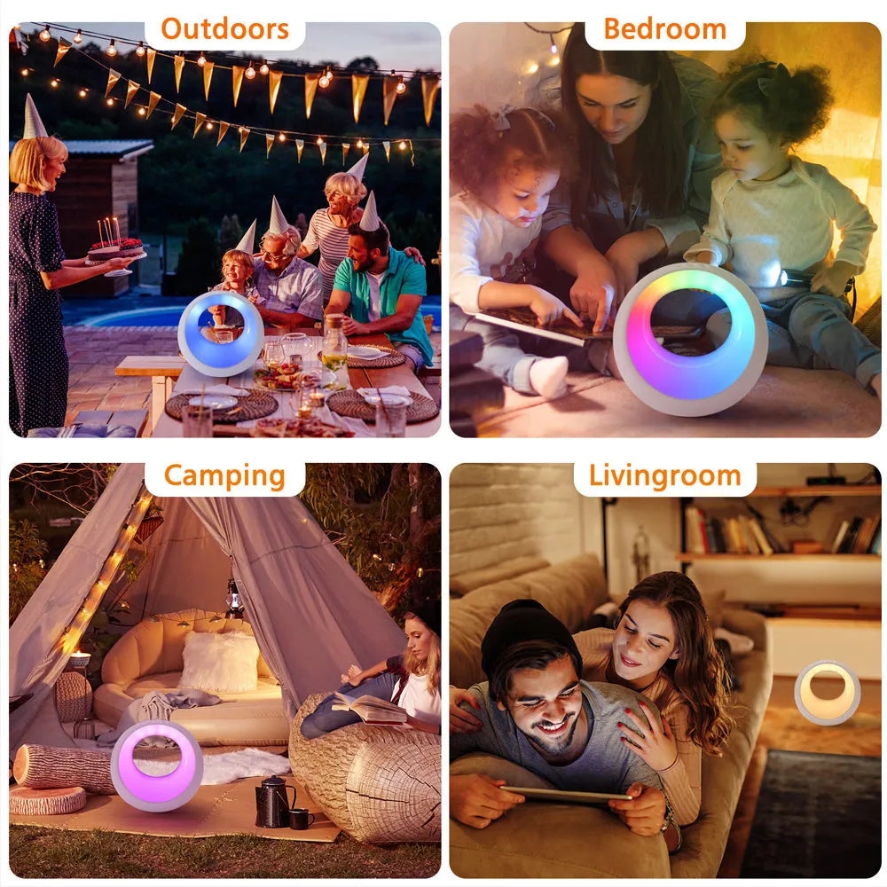 Creative Touch small RGB colour-changing desk night lamp with remote control on a wooden surface.