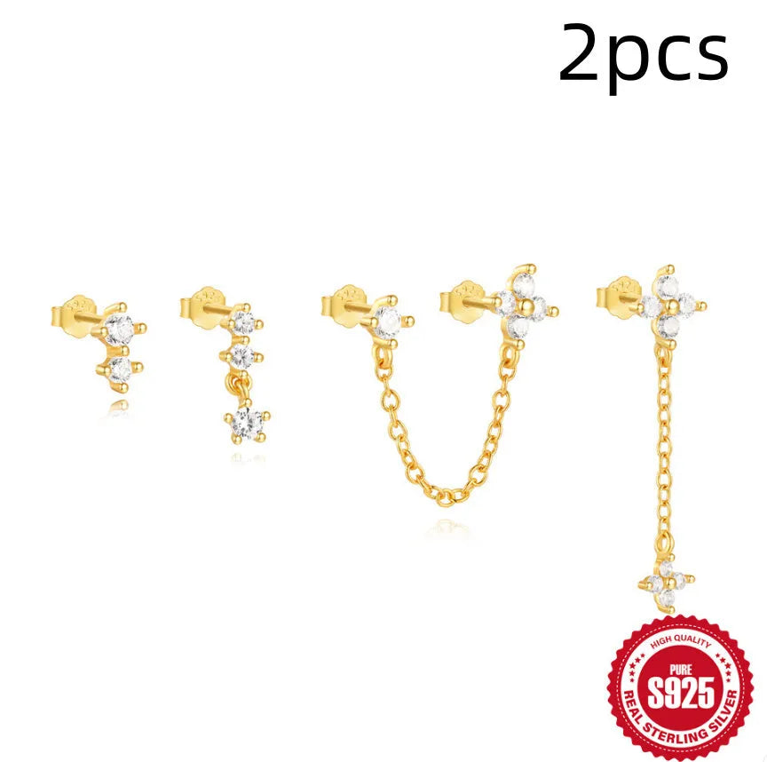 S925 sterling silver geometric clover petal earrings with electroplated gold finish options