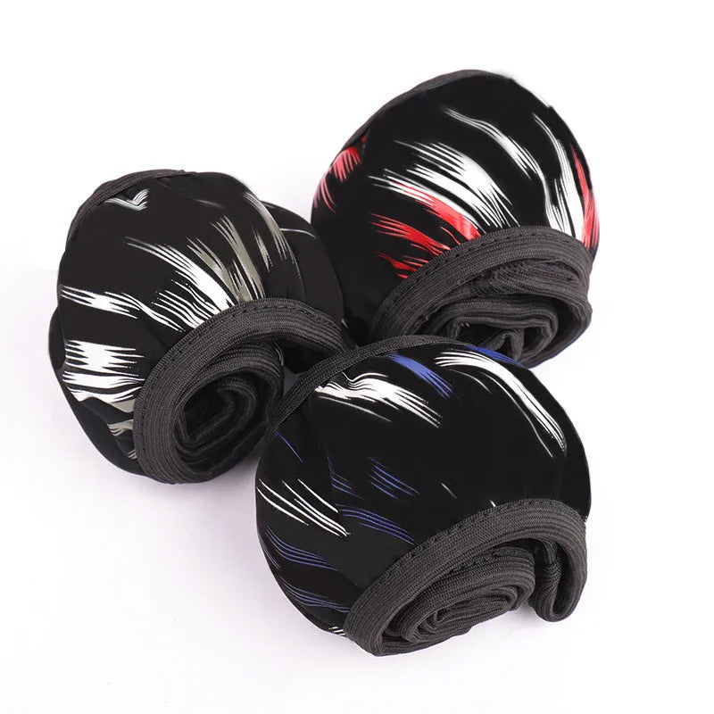 Car steering wheel cover without inner ring, elastic band, imitation leather, sports style, black red colour