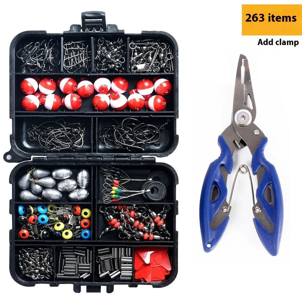 263-piece fishing accessory set with copper tube sinkers and stainless steel split shot weights in red and white