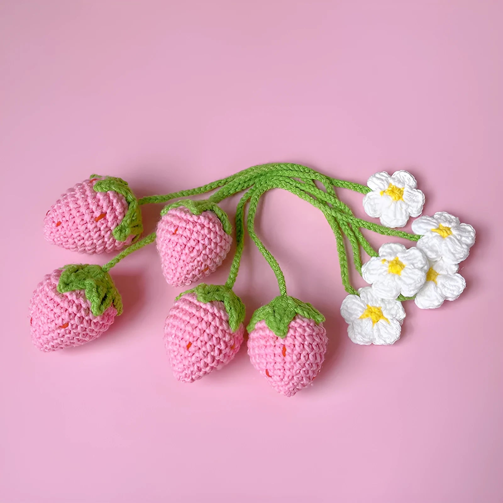 Wool crochet strawberry pendant necklace with hand-crocheted charm on 35cm chain