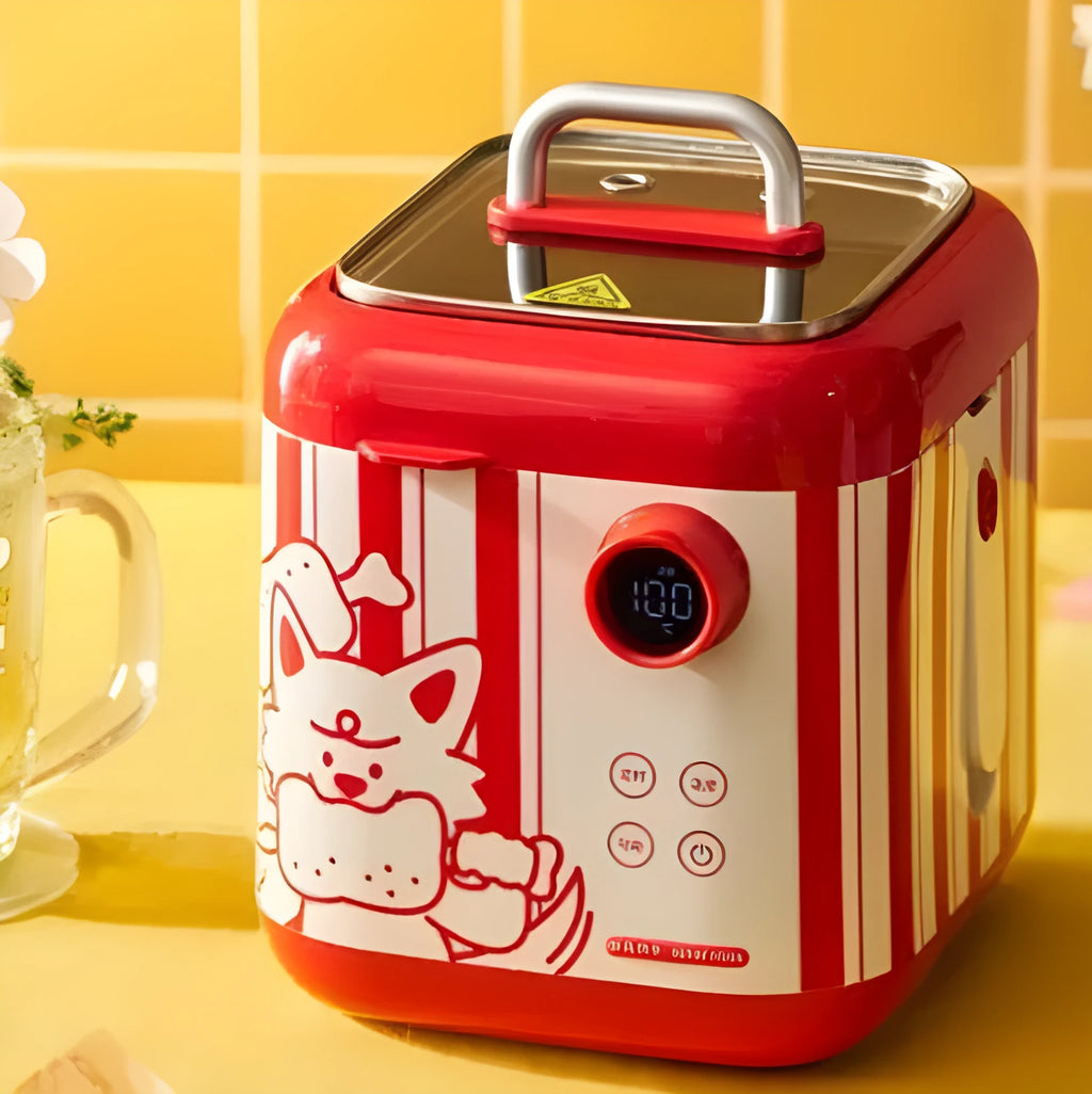 Mini smart electric cooker with ceramic inner pot, black microcrystalline panel and LCD display on countertop