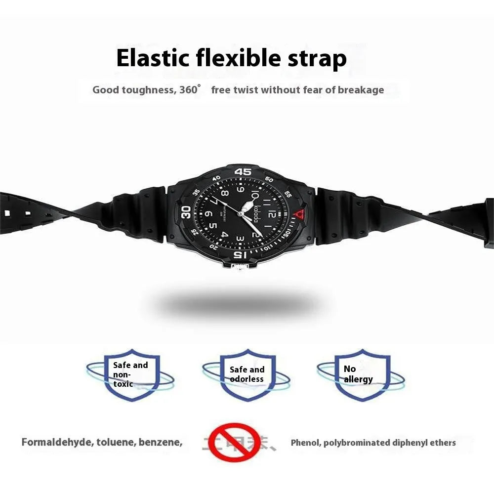 Men's sports luminous pointer quartz watch with black dial and sports bracelet