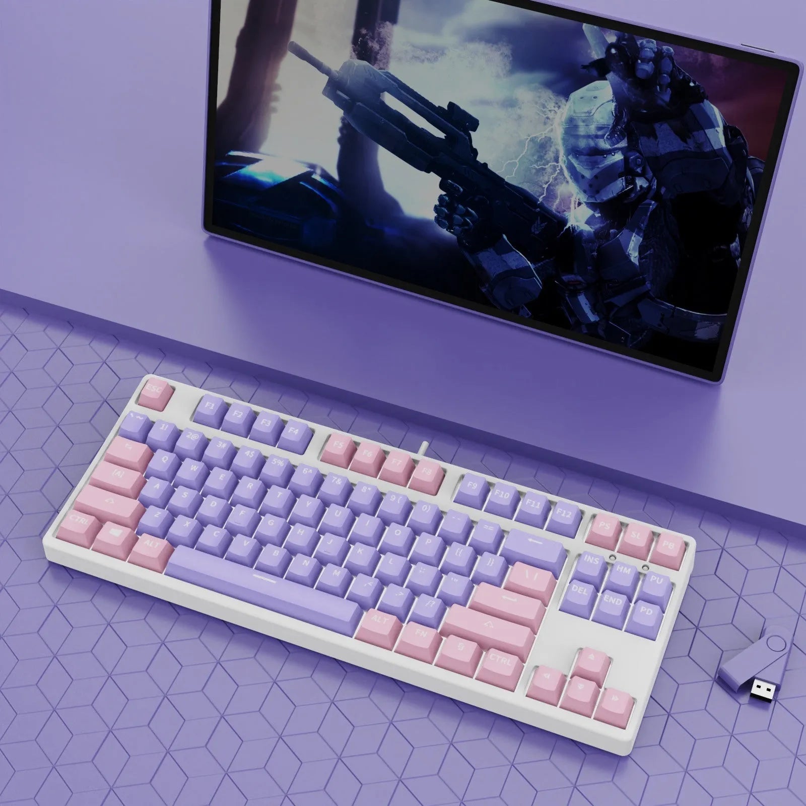 87-key mechanical gaming keyboard with dual-colour keycaps and hot-swappable switches