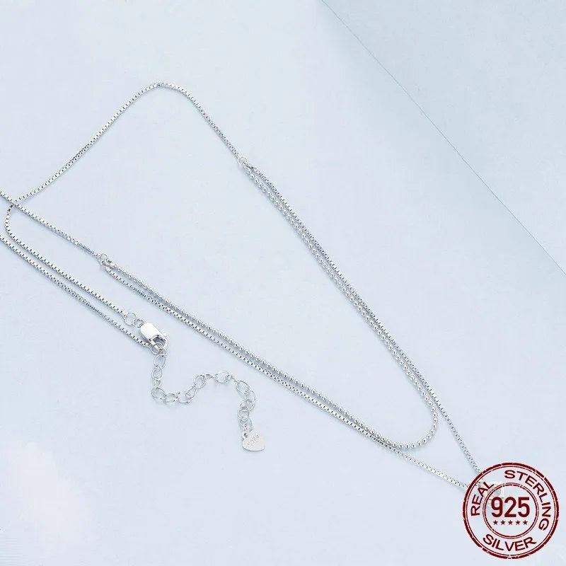 Silver double-layer necklace with pearl chain texture and pendant on S925 sterling silver
