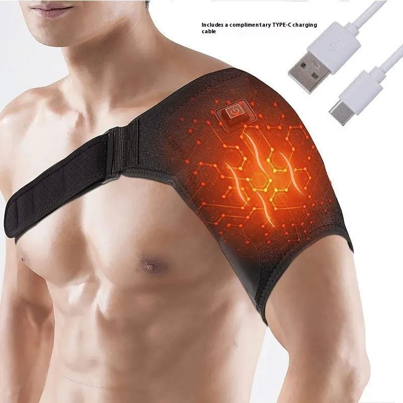 USB electric heating shoulder pad showing padded design and plug-in cable for 5V power