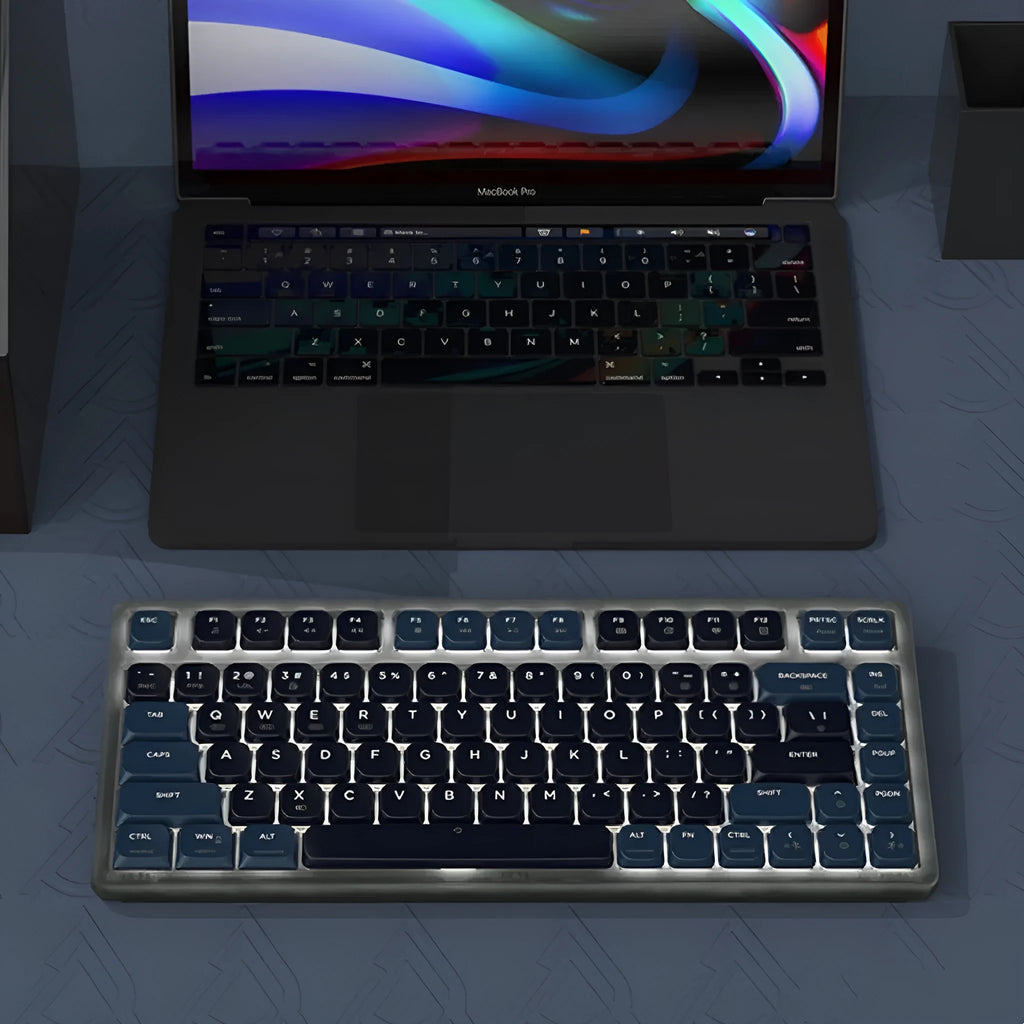 Ajazz AK832PRO mechanical keyboard with colour screen, green case, and RGB backlighting