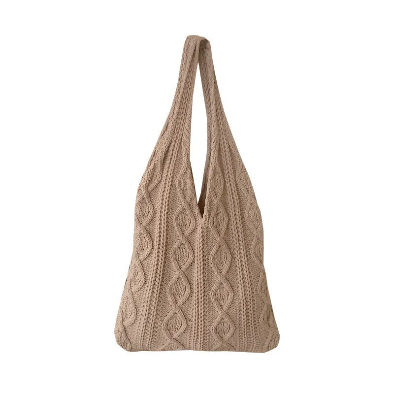 Retro hollow knitted polyester tote bag in a solid colour with double shoulder straps.